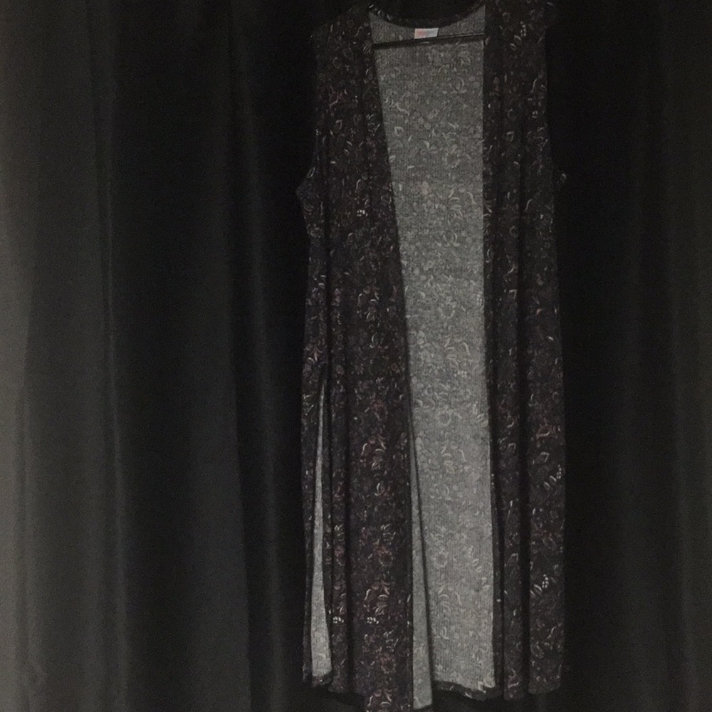 L Lularoe Joy Black with Pink and Purple Flowers